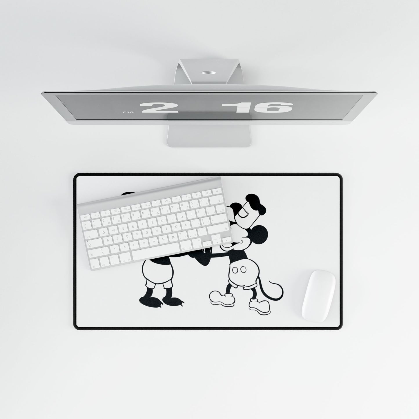 Vintage Cartoon Desk Mat — Retro Black & White Mickey and Oswald Mousepad