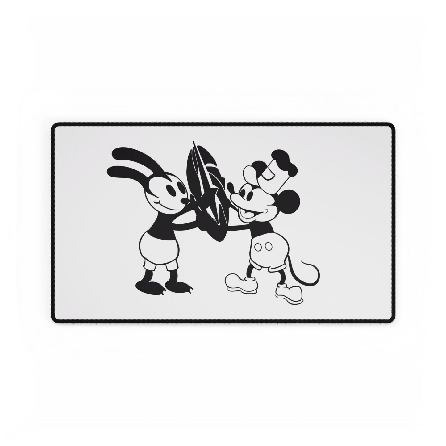 Vintage Cartoon Desk Mat — Retro Black & White Mickey and Oswald Mousepad