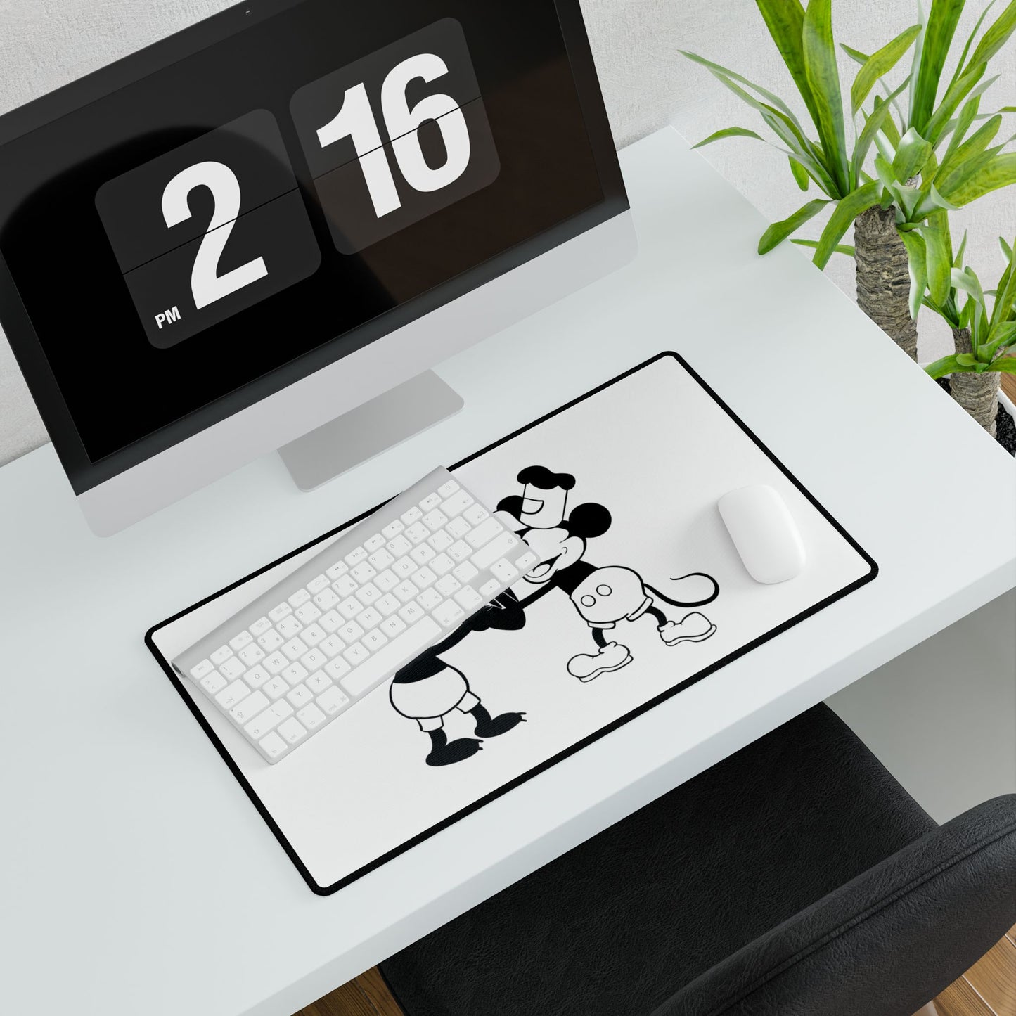 Vintage Cartoon Desk Mat — Retro Black & White Mickey and Oswald Mousepad